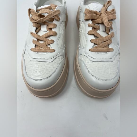 Gucci White Jumbo GG Embossed Leather Low Top Tennis Platform Sneaker size 42 - Picture 6 of 9